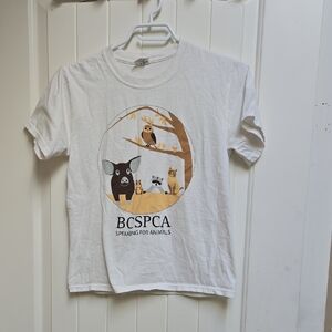 BC SPCA Kids Children White Animal Print Cotton T-Shirt Short Sleeve Medium